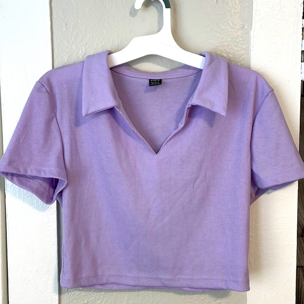 Lavender cropped collared shirt